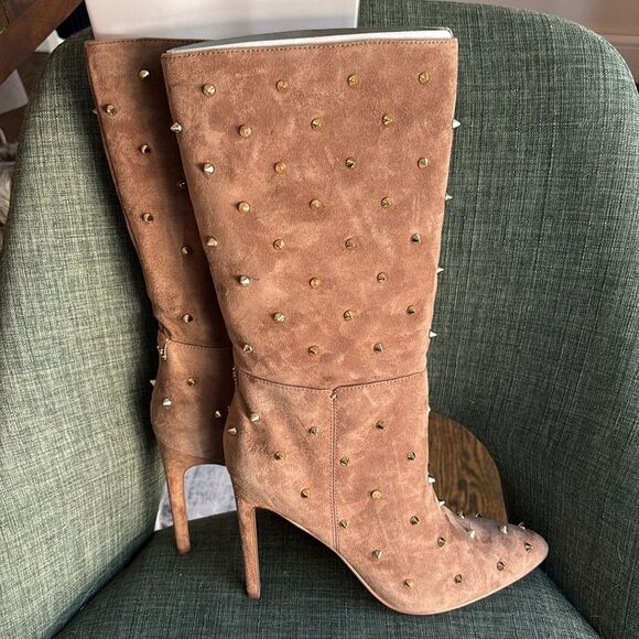 Sam Edelman Brown Studded Waylyn Tall Boots tan suede women’s pointy toe 7.5 NWT - Picture 12 of 16